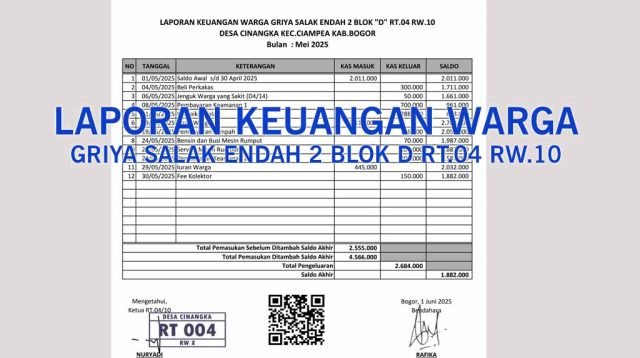 Laporan Bulanan Kas RT.04 RW.10 Mei 2025
